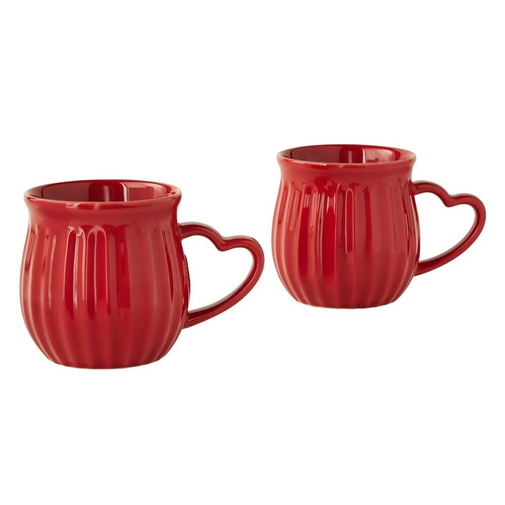 Pioneer Woman Colette Heart Handle Stoneware Mug Set Red 12oz 2 Pack